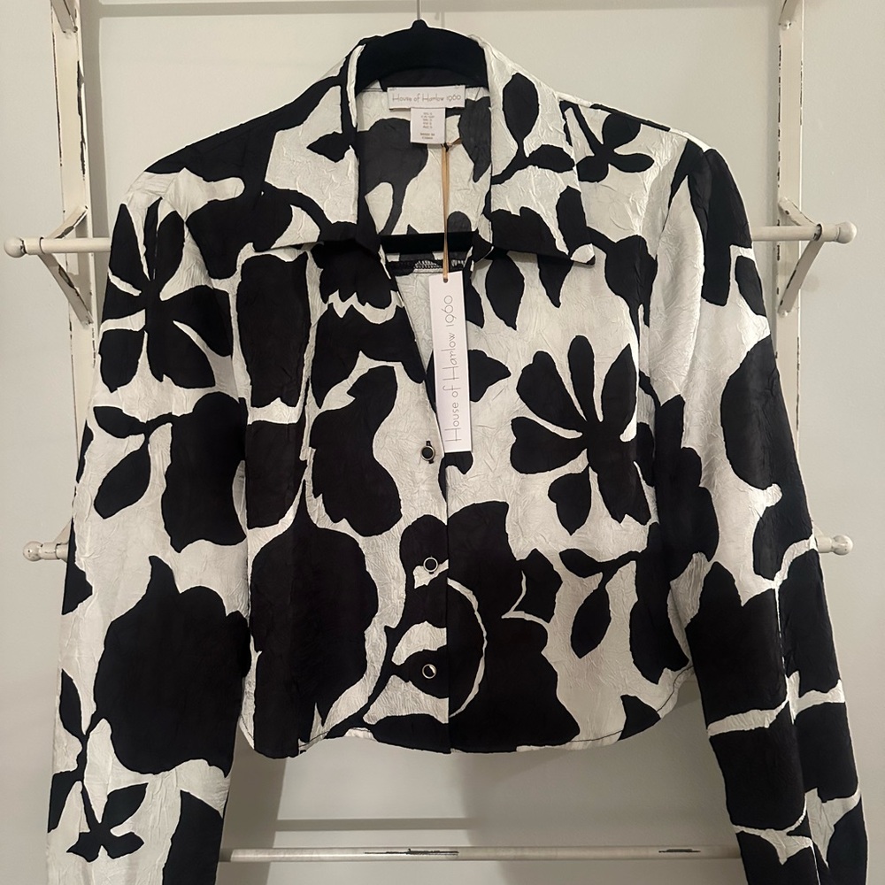 House of Harlow 1960 Black & White Floral Long Sleeve Top